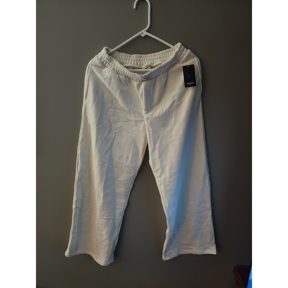 Parke Women Cream Wide Leg Fleece Sweatpants Off-White Size Small NWT